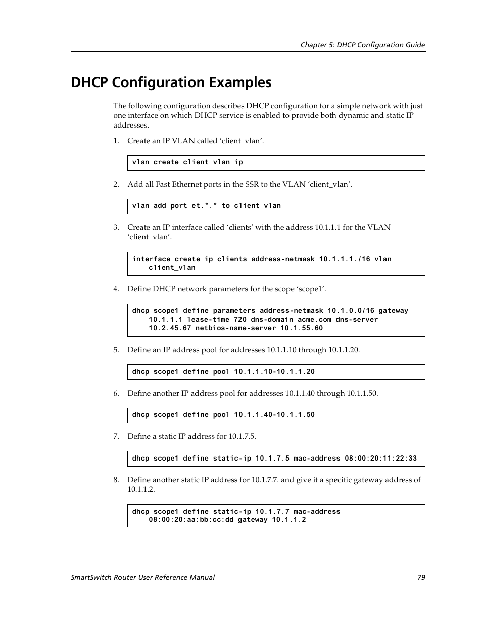 Dhcp configuration examples | Cabletron Systems SmartSwitch User Manual | Page 79 / 338