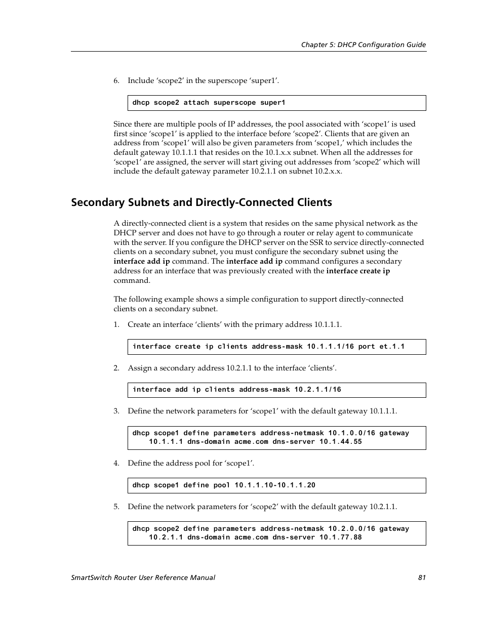 Secondary subnets and directly-connected clients | Cabletron Systems SmartSwitch User Manual | Page 81 / 338