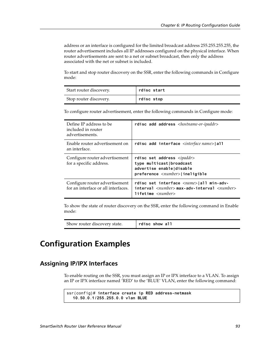 Configuration examples, Assigning ip/ipx interfaces | Cabletron Systems SmartSwitch User Manual | Page 93 / 338