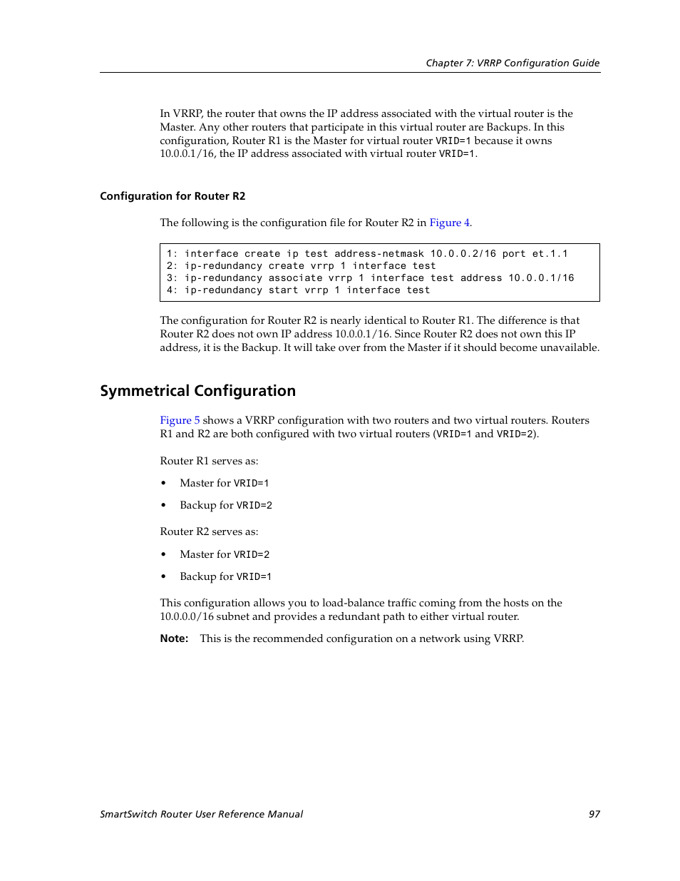 Configuration for router r2, Symmetrical configuration | Cabletron Systems SmartSwitch User Manual | Page 97 / 338