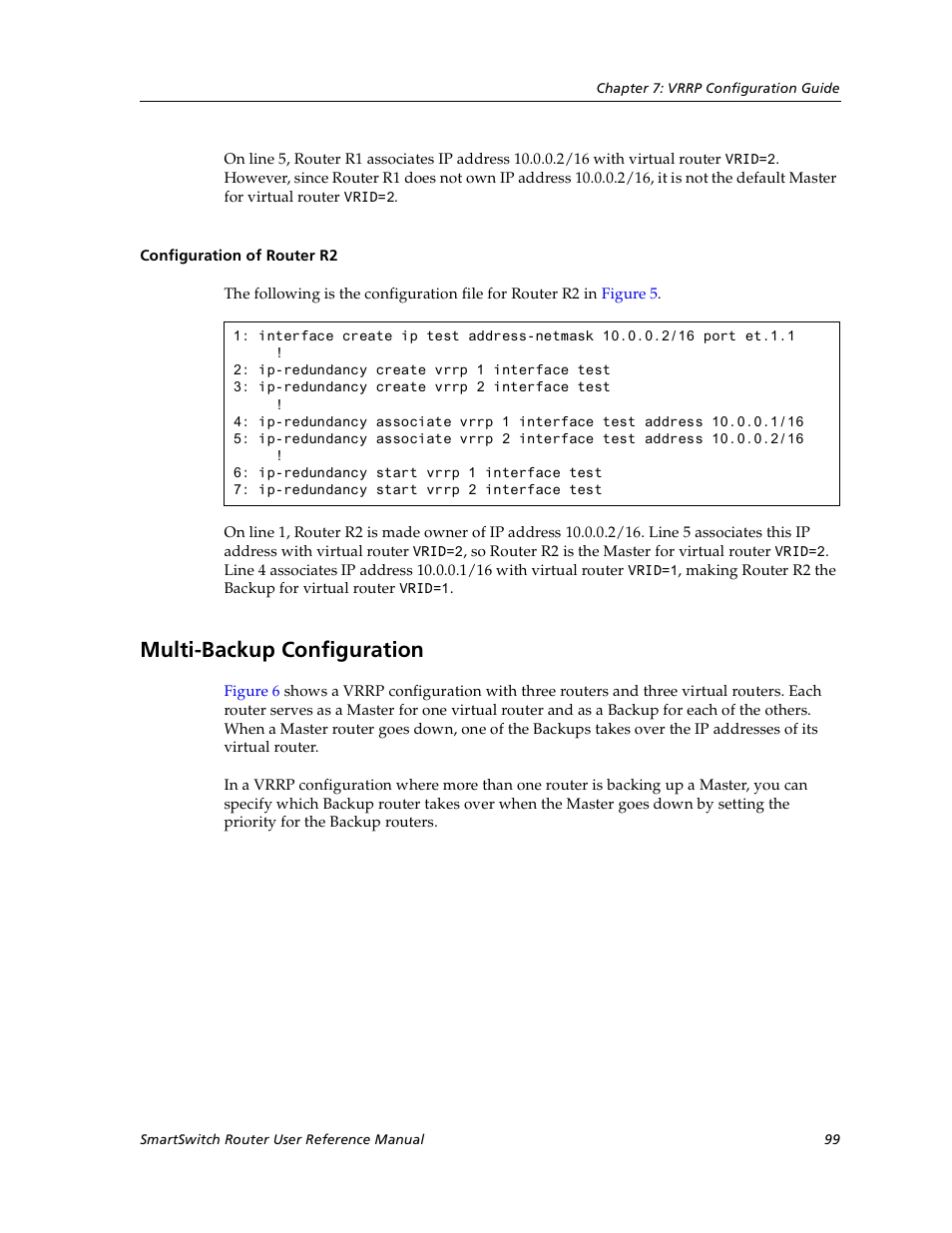 Configuration of router r2, Multi-backup configuration | Cabletron Systems SmartSwitch User Manual | Page 99 / 338
