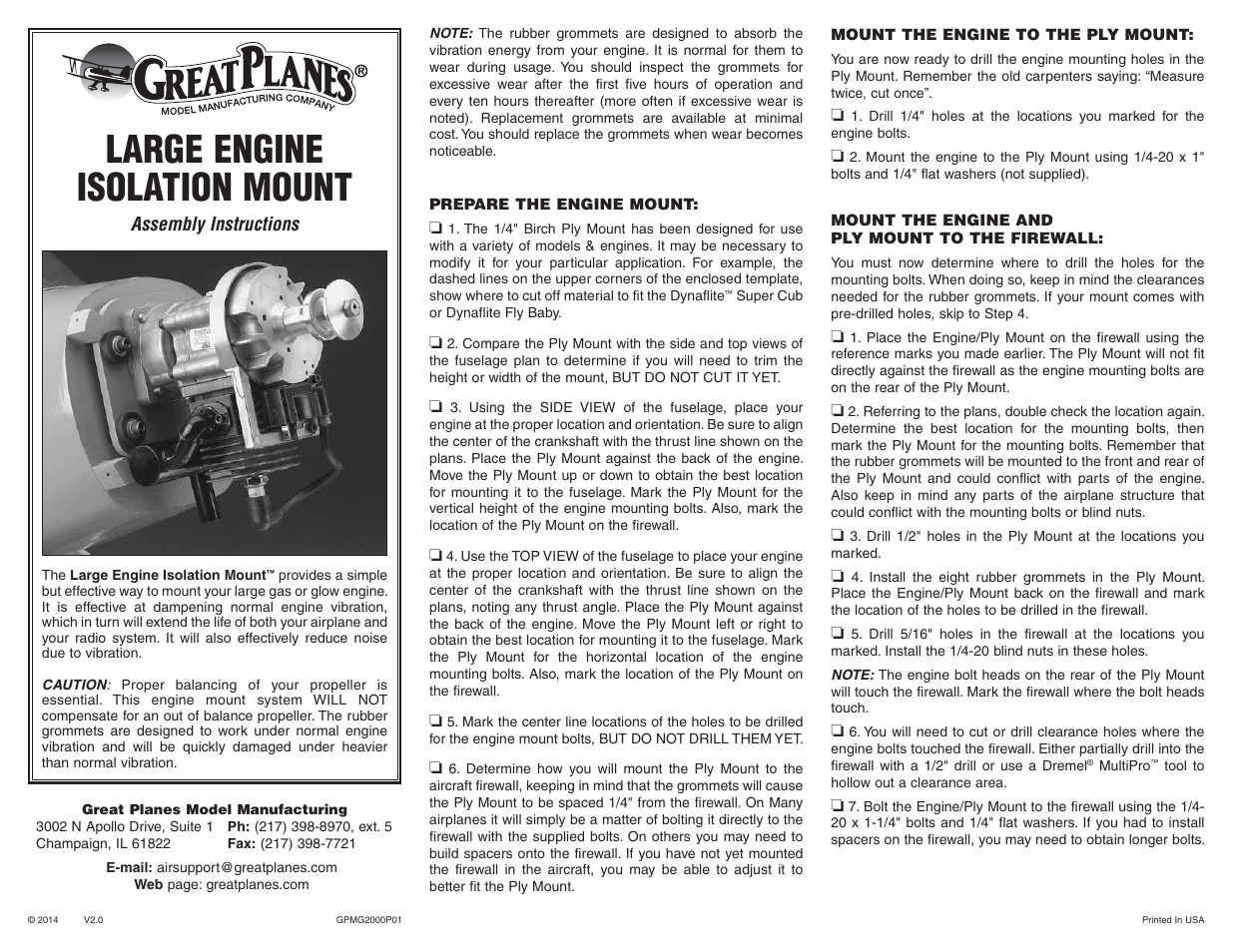 Great Planes Large Engine Isolation Mount - GPMG2000 User Manual | 2 pages