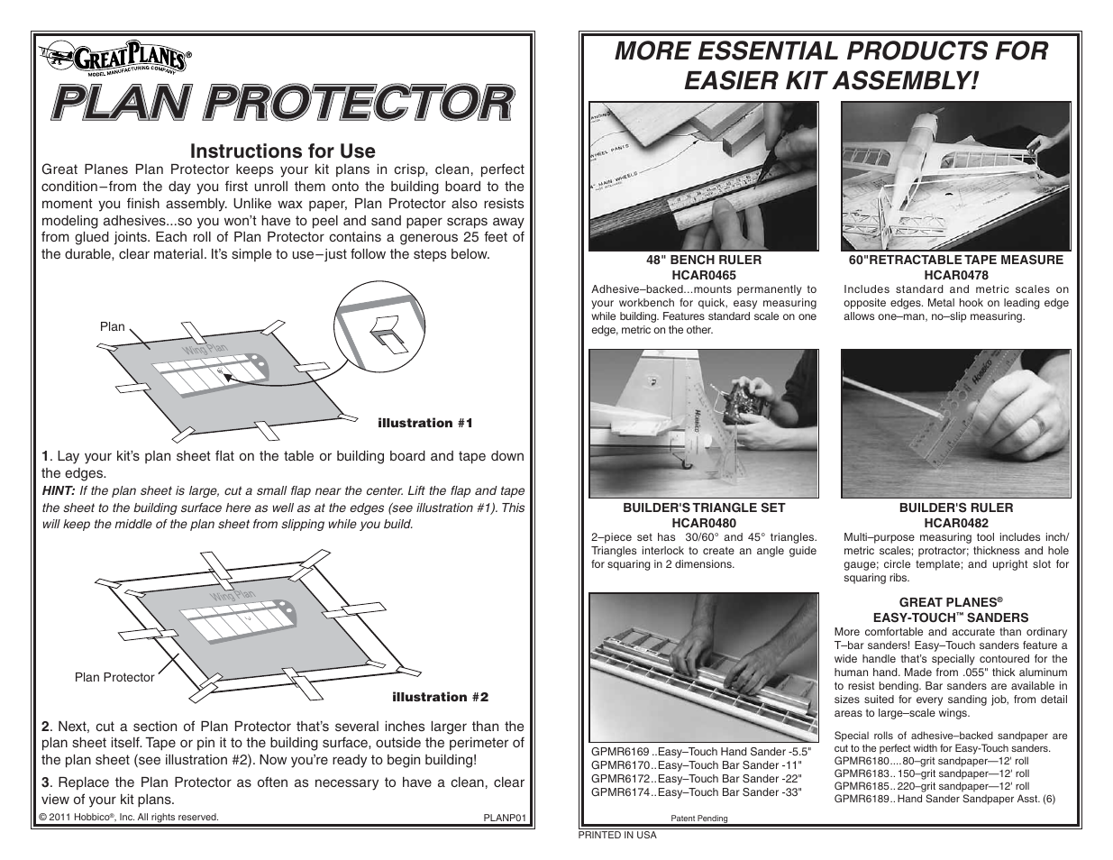 Great Planes Plan Protector - GPMR6167 User Manual | 1 page