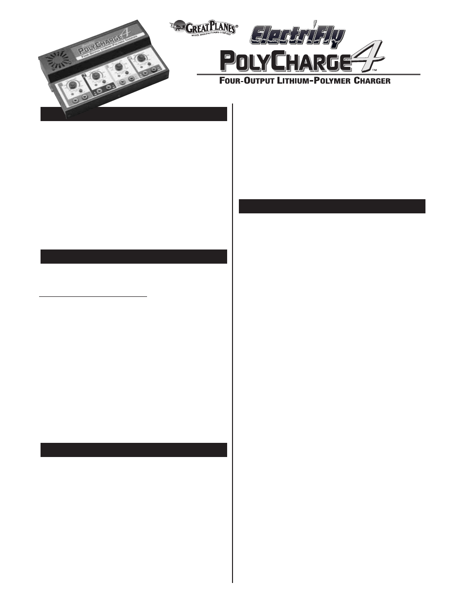 Great Planes PolyCharge4 - GPMM3015 User Manual | 4 pages