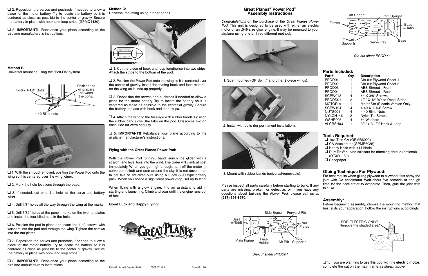 Great Planes Power Pod - GPMG0805 User Manual | 4 pages