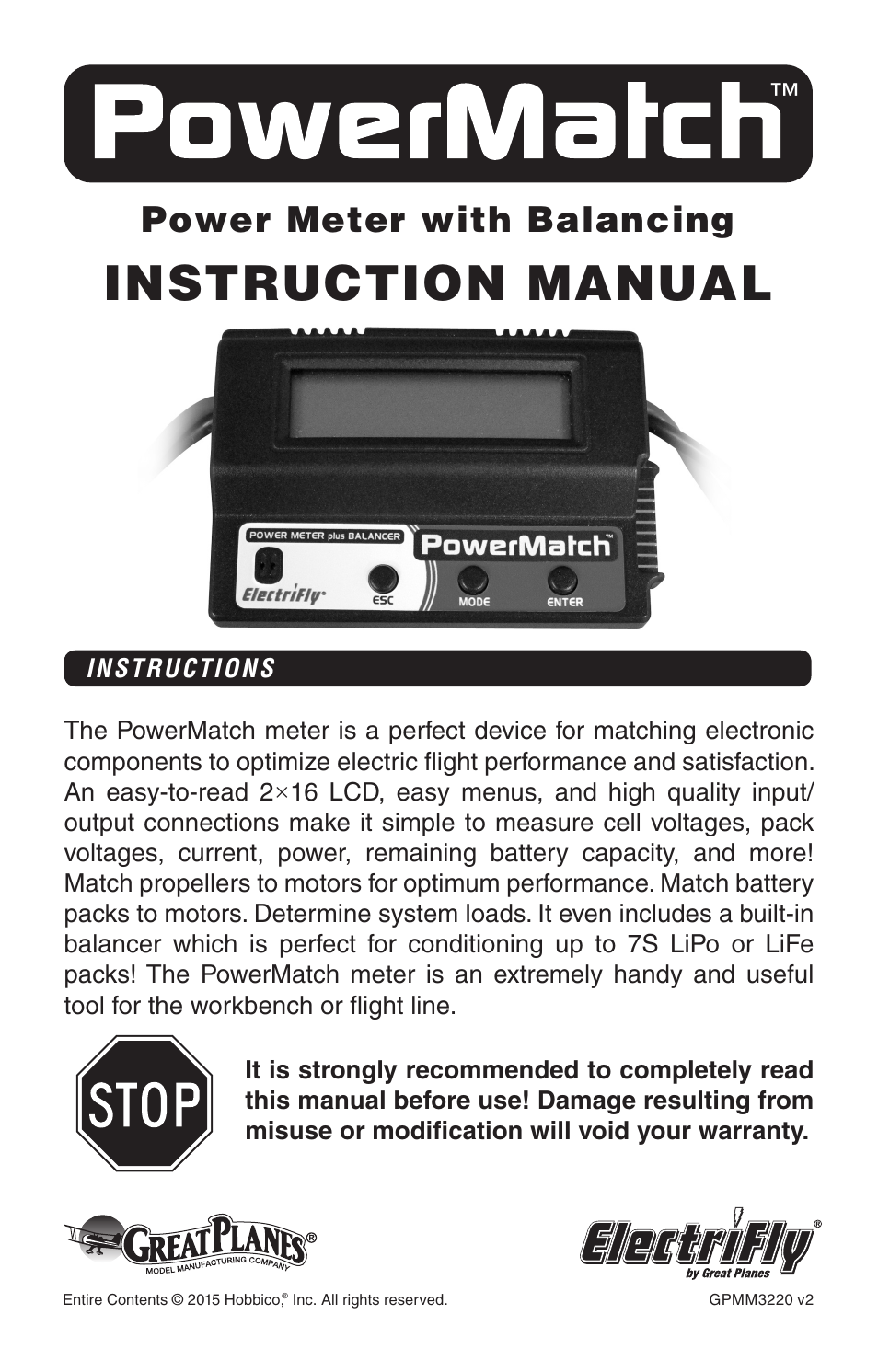 Great Planes PowerMatch - GPMM3220 User Manual | 16 pages