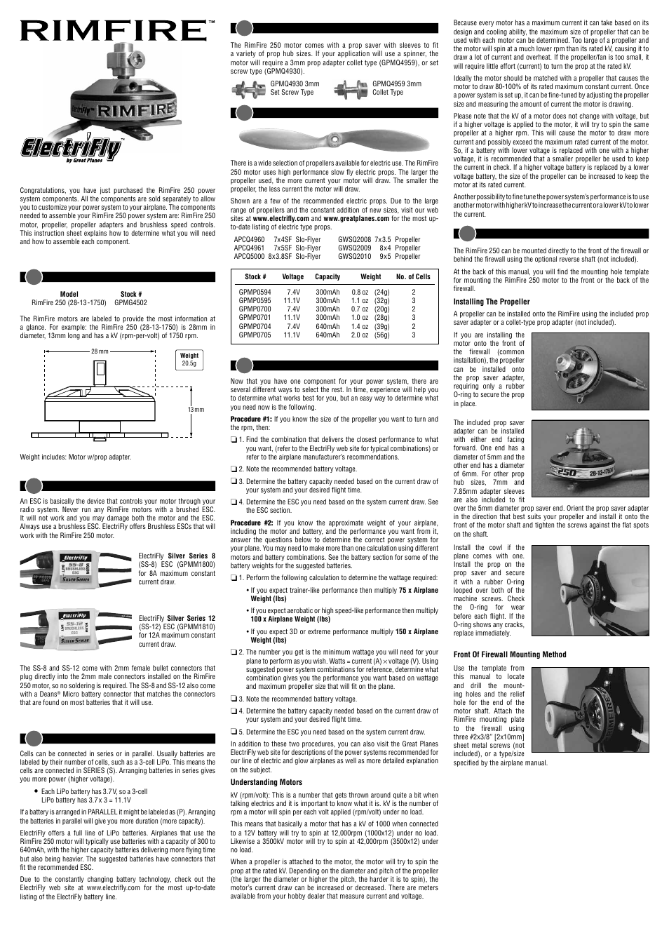 Great Planes RimFire 250 Power System User Manual | 2 pages