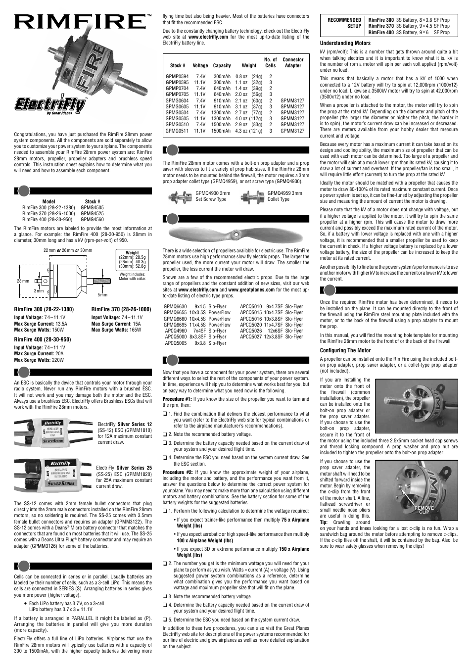 Great Planes RimFire 28mm Power System User Manual | 2 pages