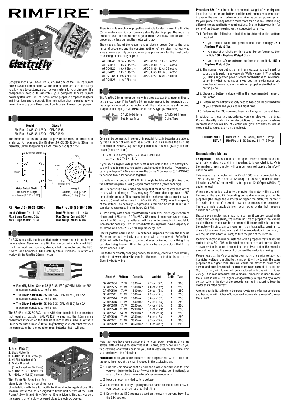 Great Planes RimFire 35mm Power System User Manual | 2 pages