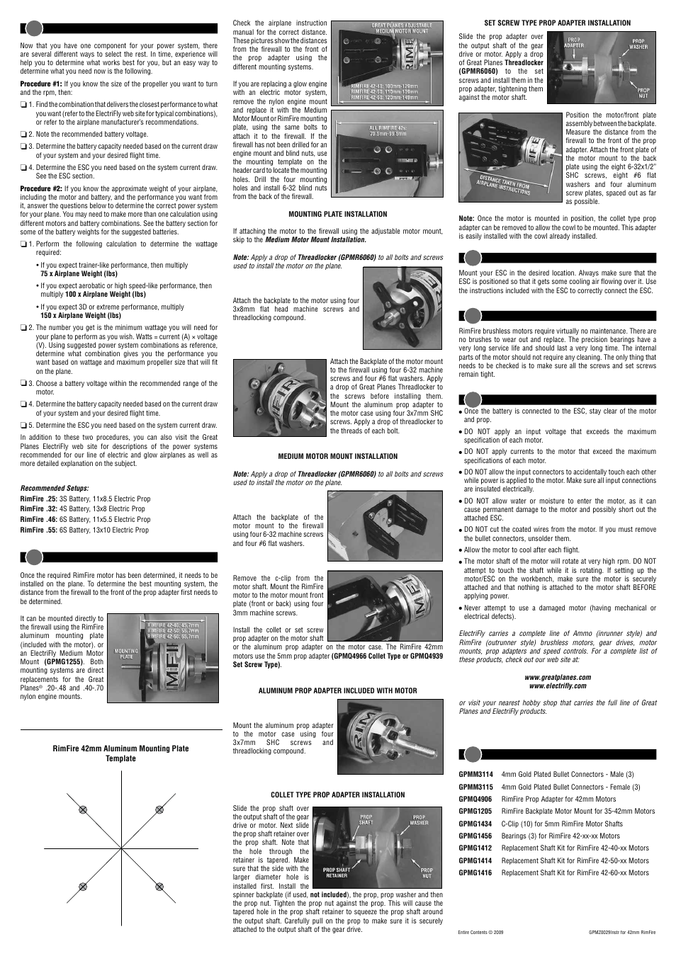 Great Planes RimFire 42mm Power System User Manual | Page 2 / 2