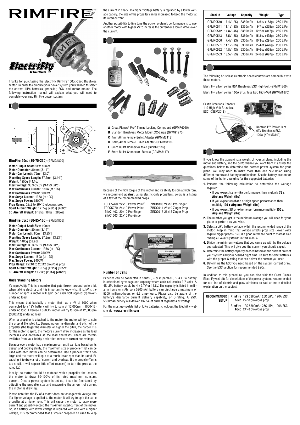 Great Planes RimFire 80mm Power System User Manual | 2 pages