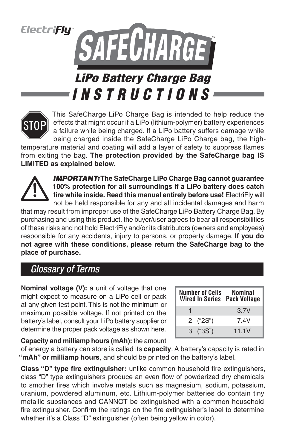 Great Planes SafeCharge LiPo Charge Bag - GPMP0751 User Manual | 4 pages