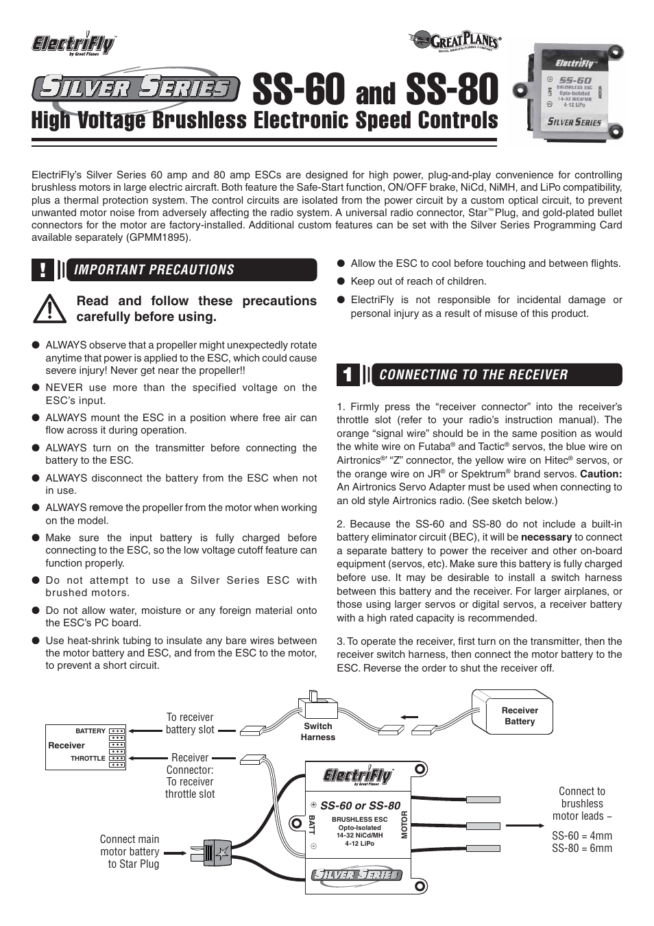 Great Planes SS60 Brushless ESC 60A - GPMM1850 User Manual | 4 pages