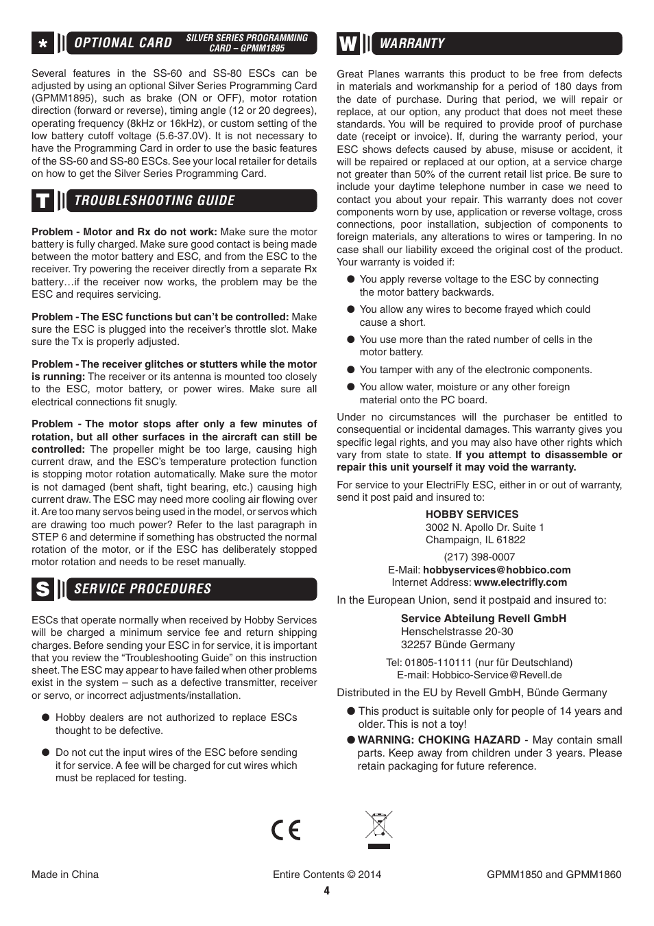 Great Planes SS60 Brushless ESC 60A - GPMM1850 User Manual | Page 4 / 4