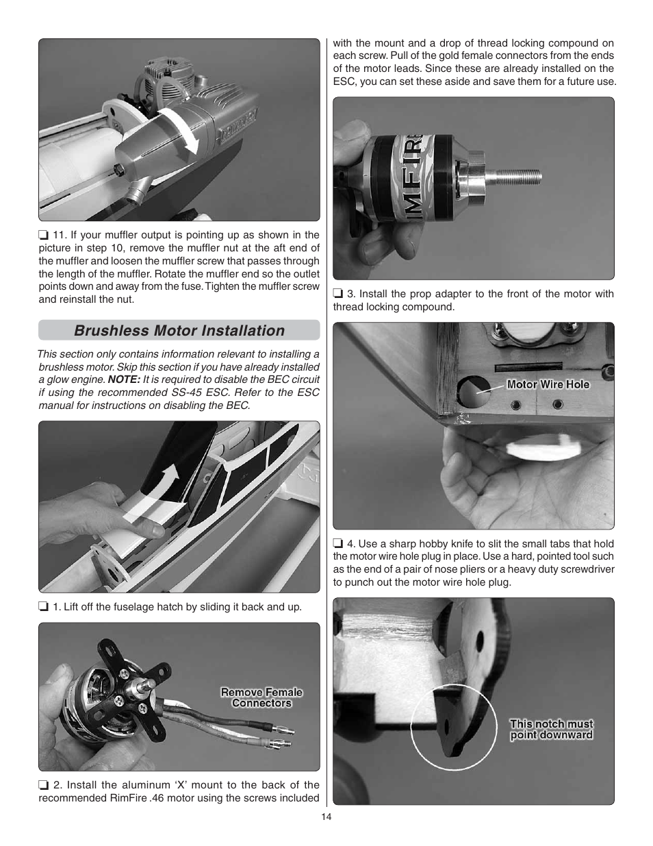 Brushless motor installation | Great Planes Avistar Elite .46 ARF - GPMA1005 User Manual | Page 14 / 36
