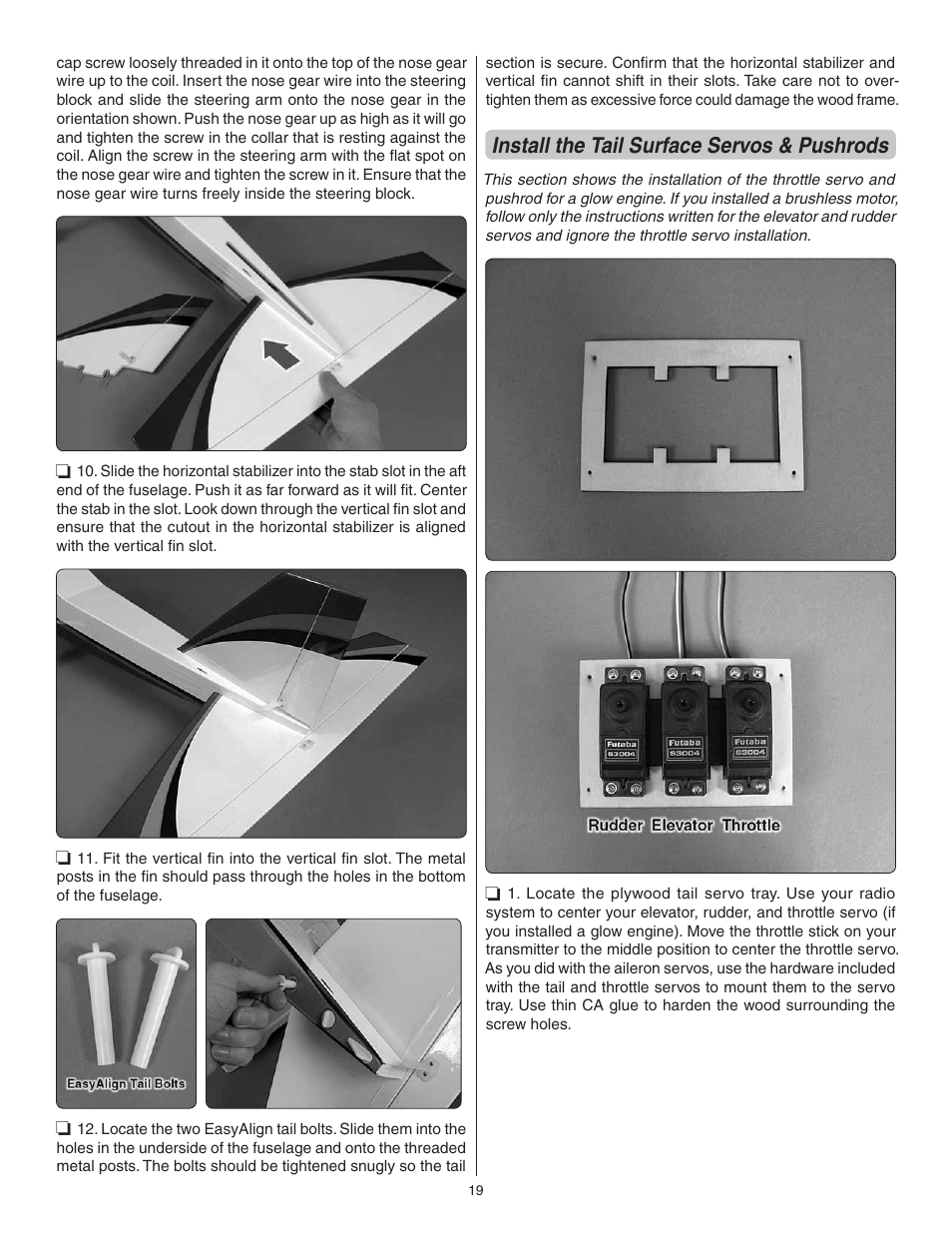 Install the tail surface servos & pushrods | Great Planes Avistar Elite .46 ARF - GPMA1005 User Manual | Page 19 / 36