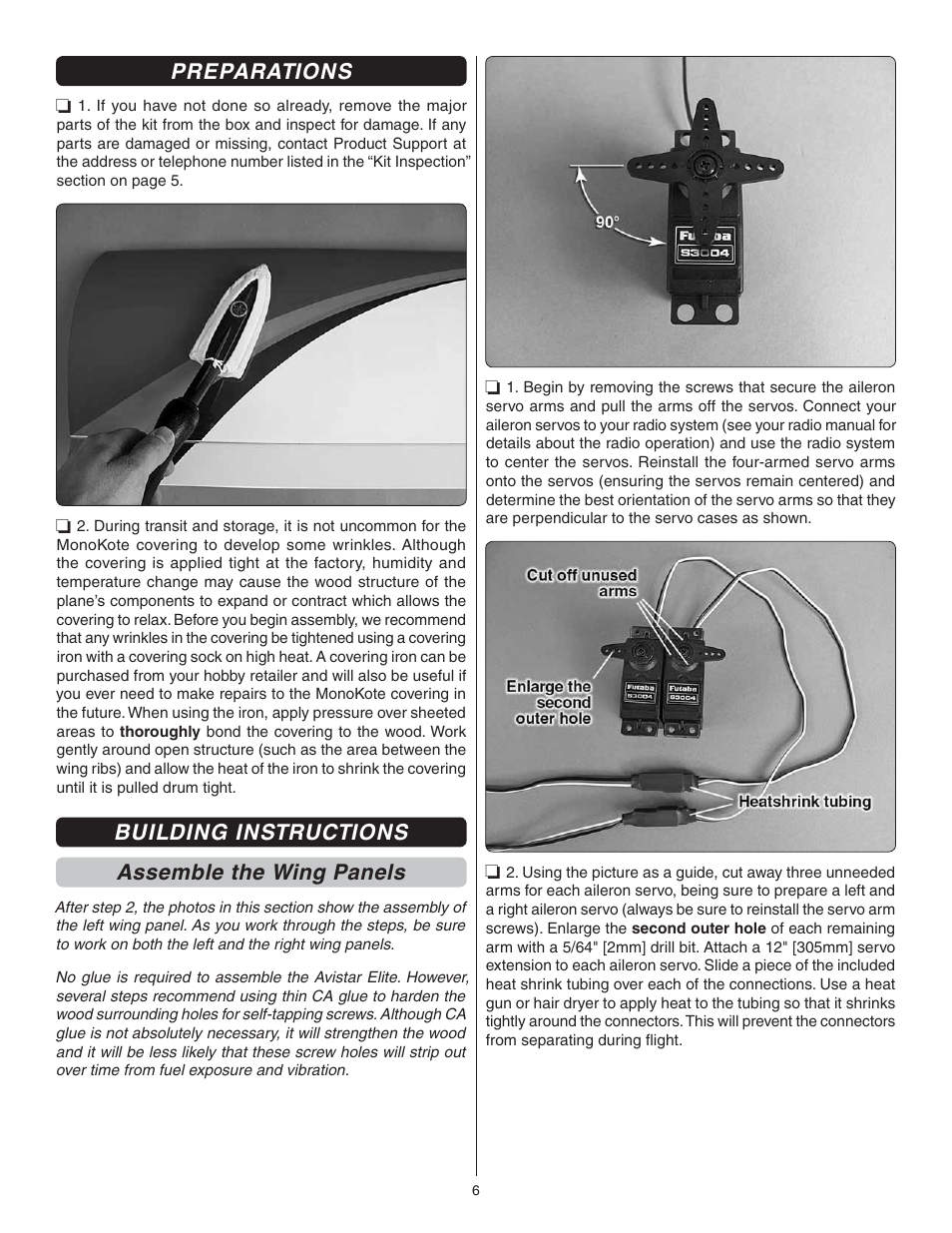 Preparations, Building instructions assemble the wing panels | Great Planes Avistar Elite .46 ARF - GPMA1005 User Manual | Page 6 / 36