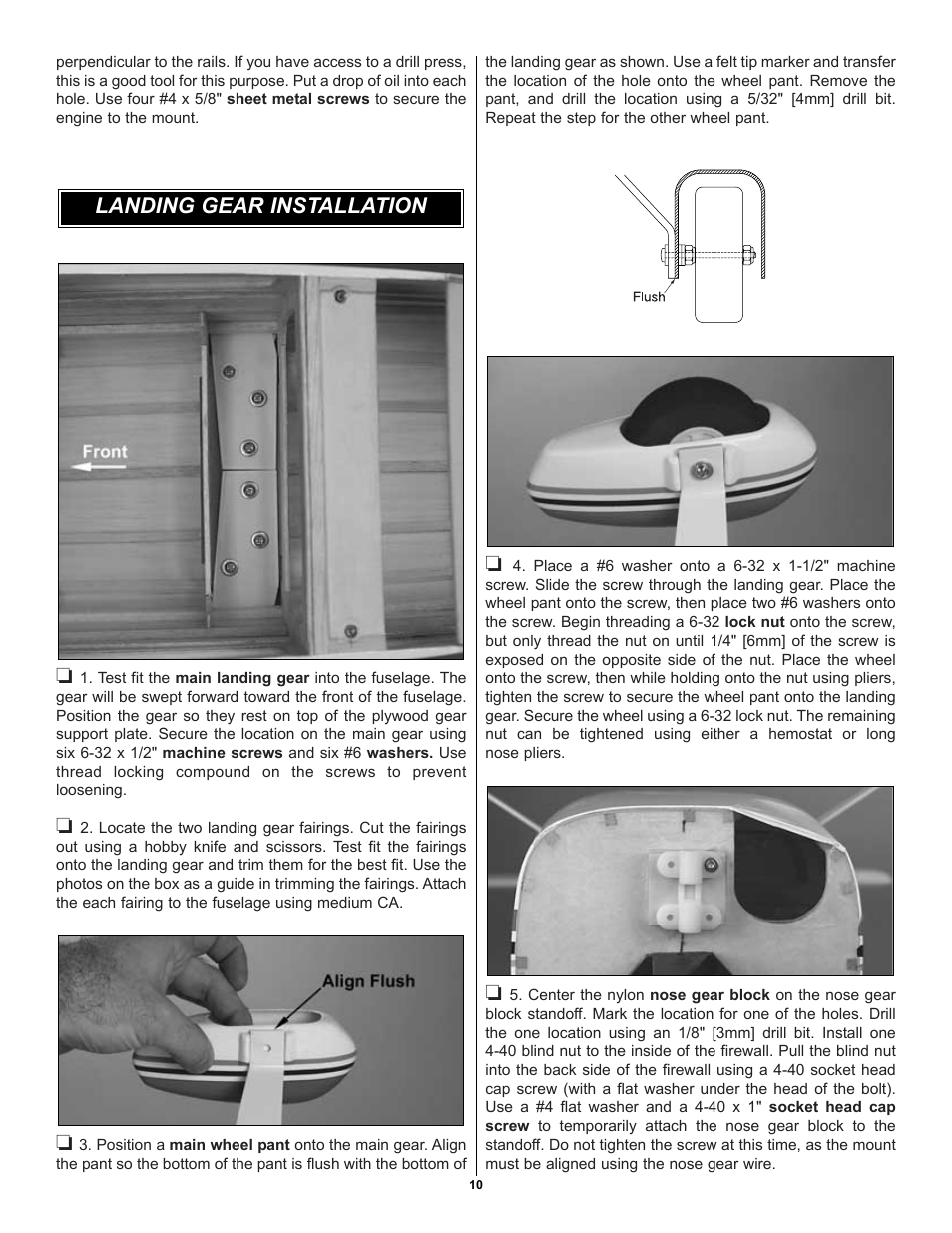 Landing gear installation | Great Planes Cessna 182 Skylane 40 ARF - GPMA1228 User Manual | Page 10 / 28