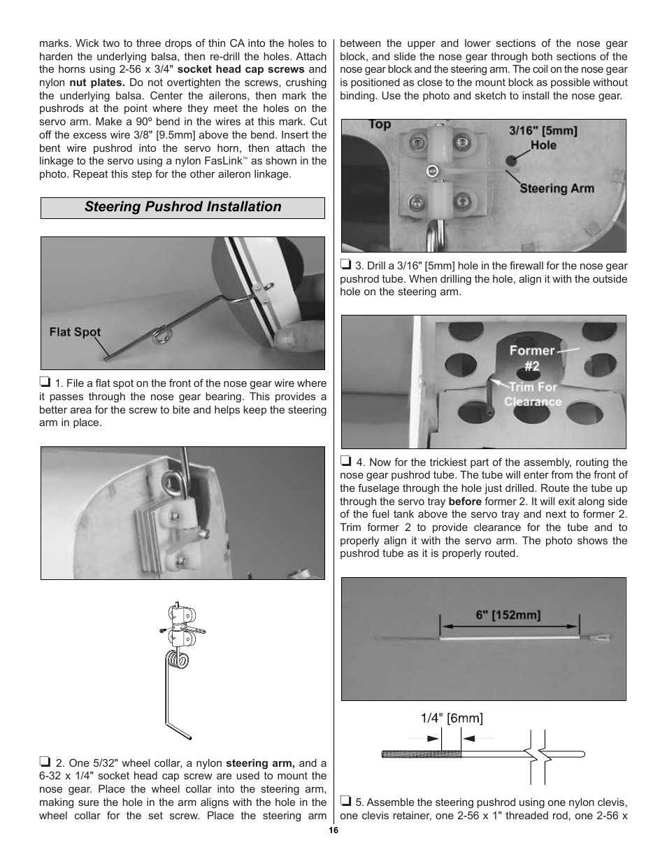 Steering pushrod installation | Great Planes Cessna 182 Skylane 40 ARF - GPMA1228 User Manual | Page 16 / 28