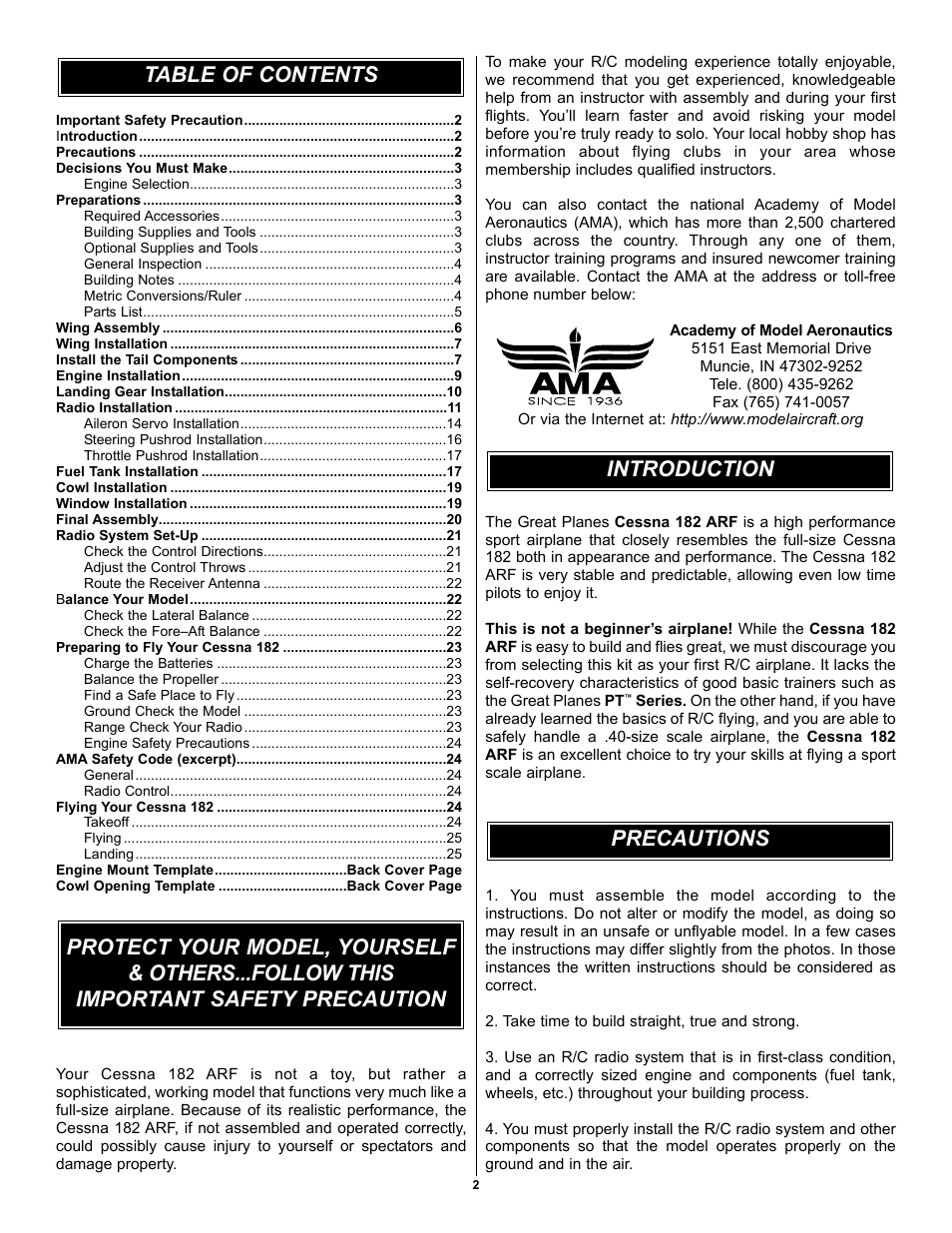 Great Planes Cessna 182 Skylane 40 ARF - GPMA1228 User Manual | Page 2 / 28