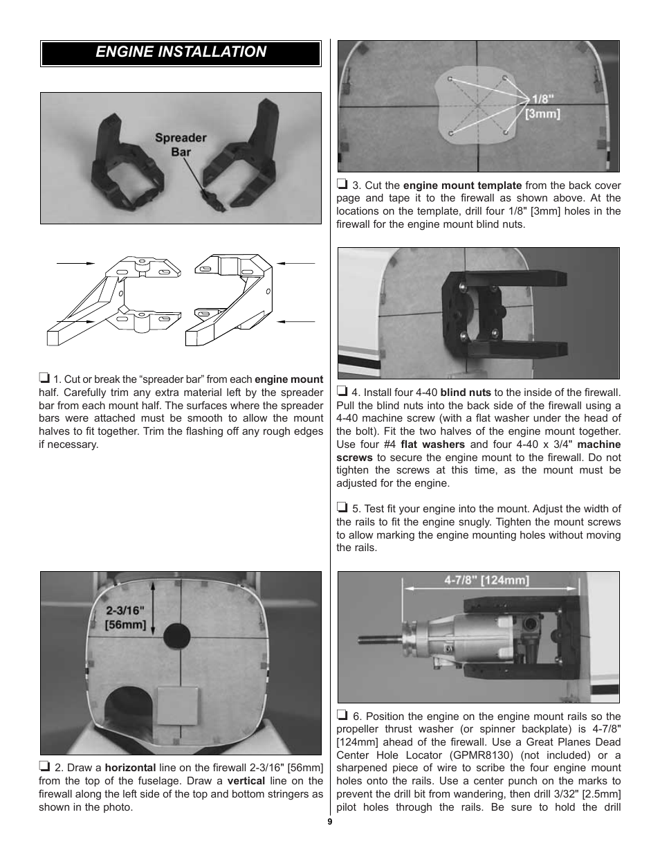 Engine installation | Great Planes Cessna 182 Skylane 40 ARF - GPMA1228 User Manual | Page 9 / 28