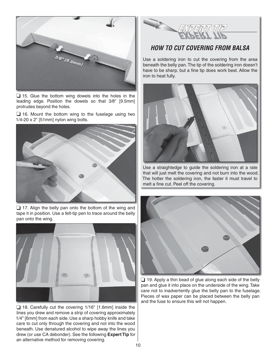 How to cut covering from balsa | Great Planes Christen Eagle 46 ARF - GPMA1431 User Manual | Page 10 / 36