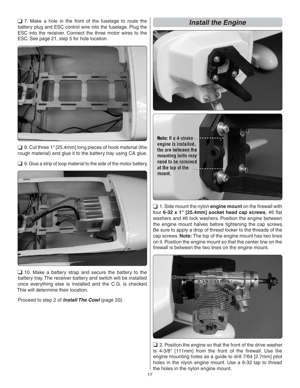 Install the engine | Great Planes Cirrus SR22 .46-55 ARF - GPMA1363 User Manual | Page 17 / 32