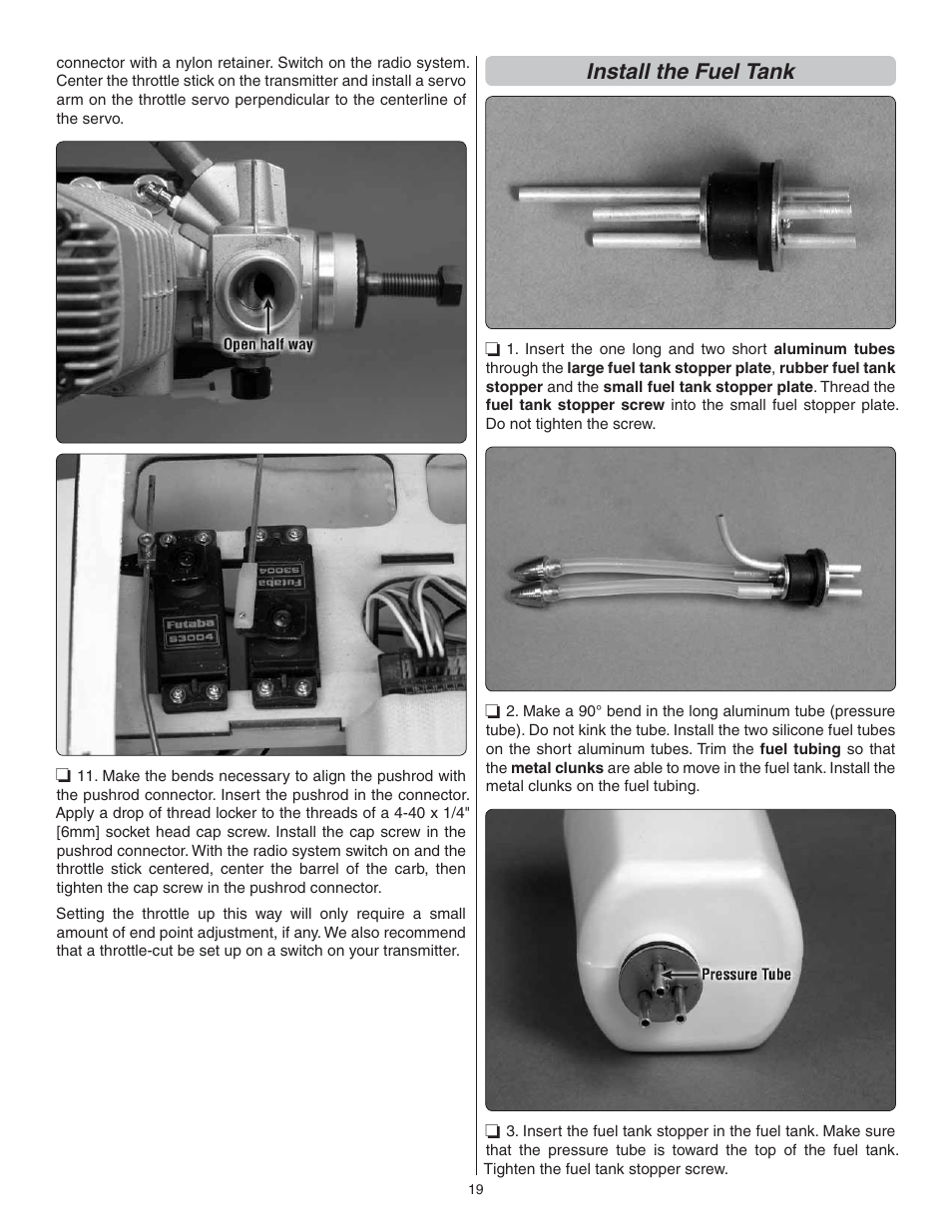 Install the fuel tank | Great Planes Cirrus SR22 .46-55 ARF - GPMA1363 User Manual | Page 19 / 32