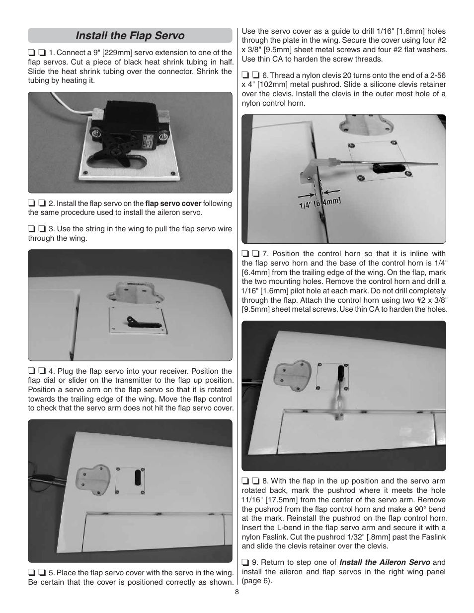 Install the flap servo | Great Planes Cirrus SR22 .46-55 ARF - GPMA1363 User Manual | Page 8 / 32