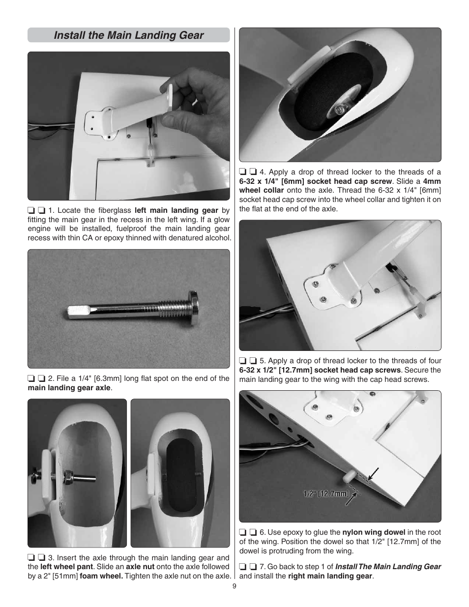 Install the main landing gear | Great Planes Cirrus SR22 .46-55 ARF - GPMA1363 User Manual | Page 9 / 32