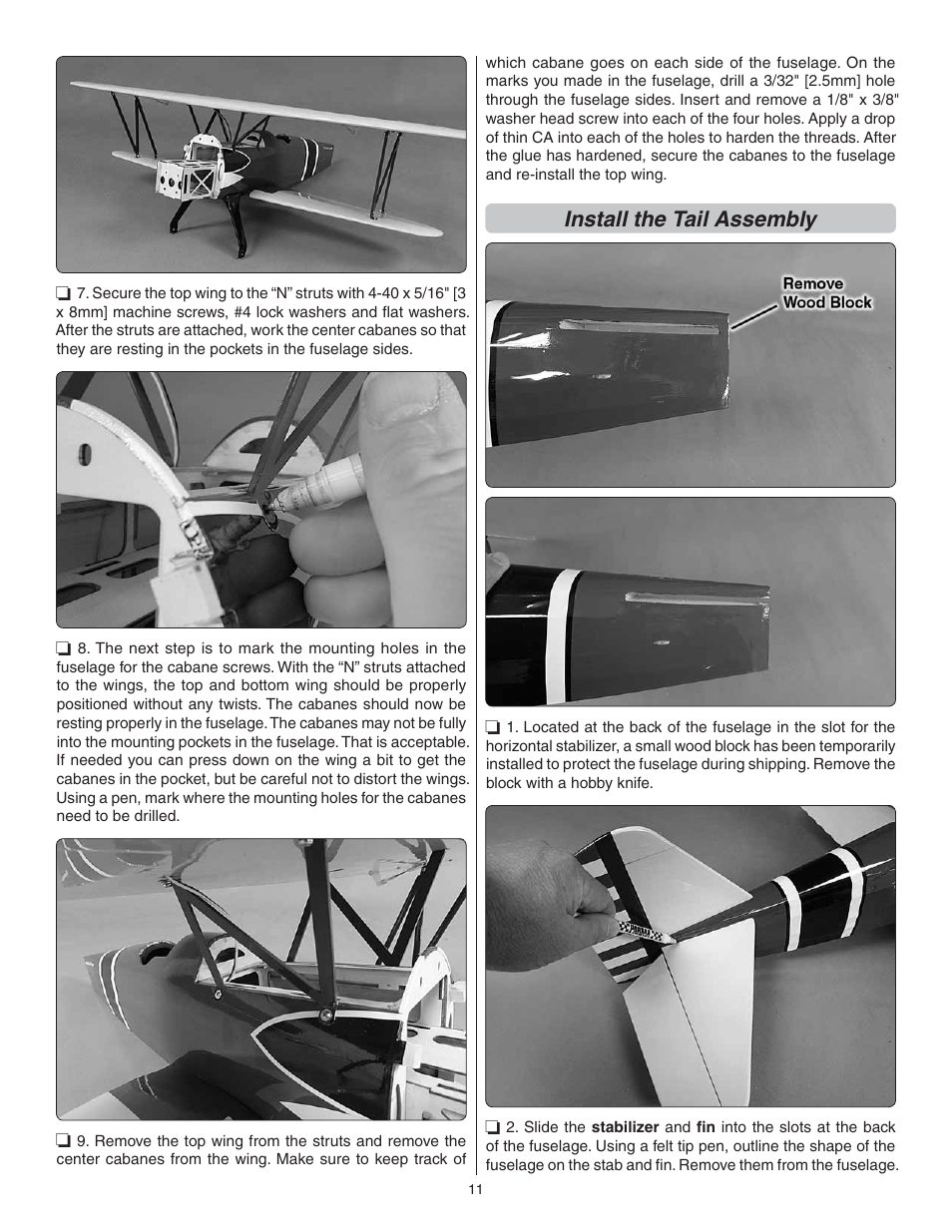 Install the tail assembly | Great Planes Curtis P-6E Hawk EP Biplane ARF - GPMA1164 User Manual | Page 11 / 24