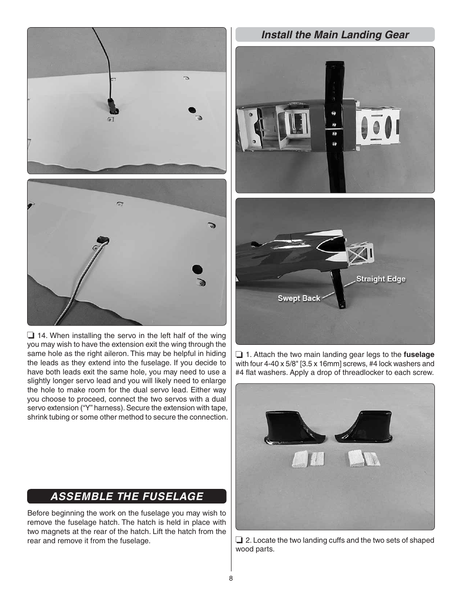 Assemble the fuselage, Install the main landing gear | Great Planes Curtis P-6E Hawk EP Biplane ARF - GPMA1164 User Manual | Page 8 / 24
