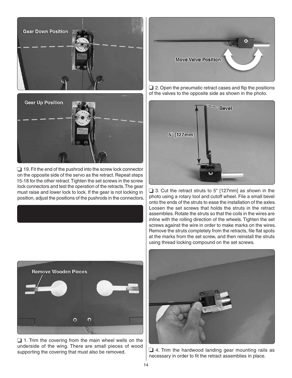 Install the optional robart pneumatic landing gear | Great Planes Dirty Birdy .60 ARF - GPMA1975 User Manual | Page 14 / 44