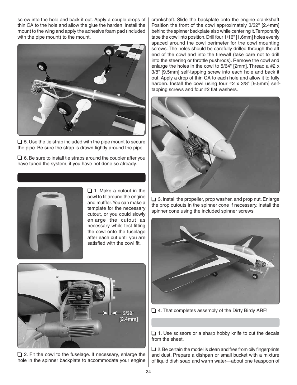 Finish the model, Apply the decals | Great Planes Dirty Birdy .60 ARF - GPMA1975 User Manual | Page 38 / 44