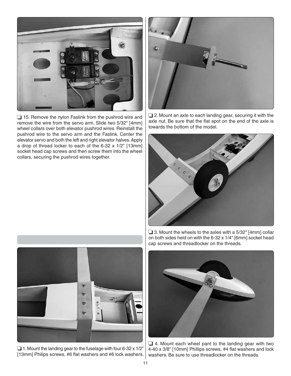 Mount the main landing gear | Great Planes Escapade .61 GP/EP ARF - GPMA1201 User Manual | Page 11 / 28