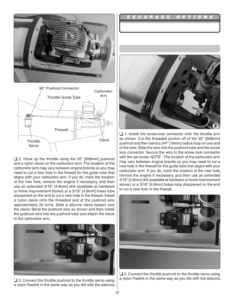 Four-stroke hookup | Great Planes Escapade .61 GP/EP ARF - GPMA1201 User Manual | Page 19 / 28