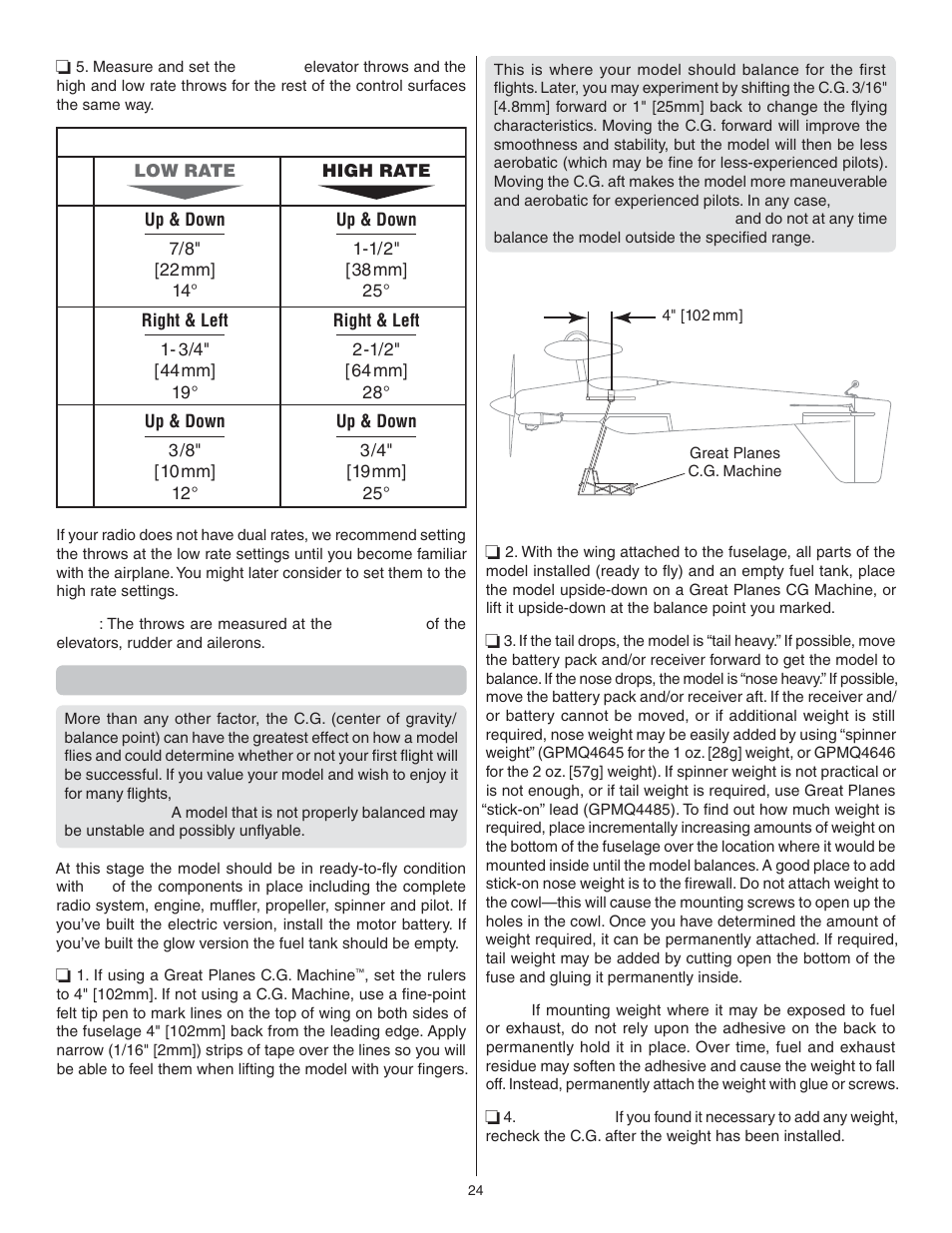 Balance the model (c.g.) | Great Planes Escapade .61 GP/EP ARF - GPMA1201 User Manual | Page 24 / 28