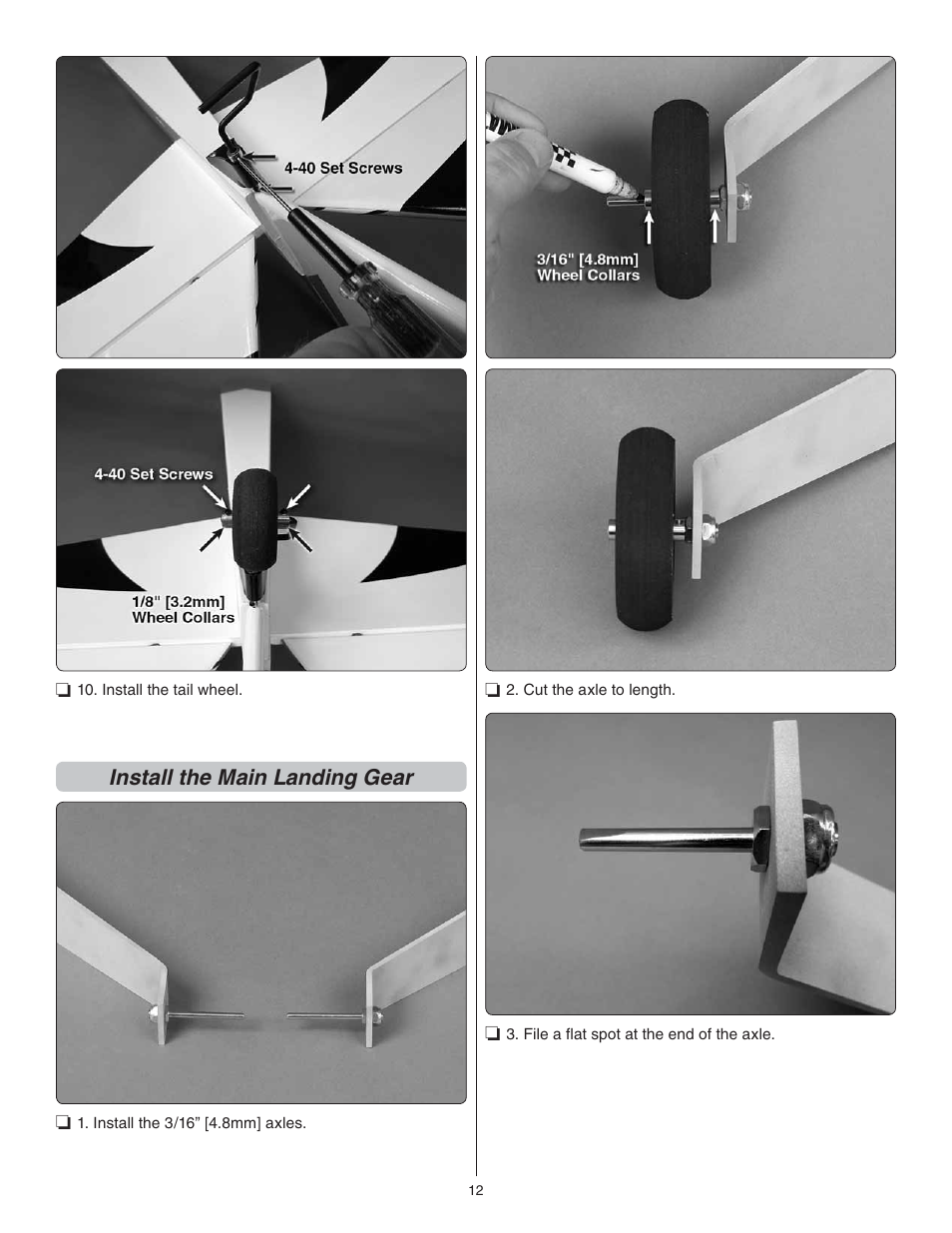 Install the main landing gear | Great Planes Escapade MX 30cc ARF - GPMA1210 User Manual | Page 12 / 32