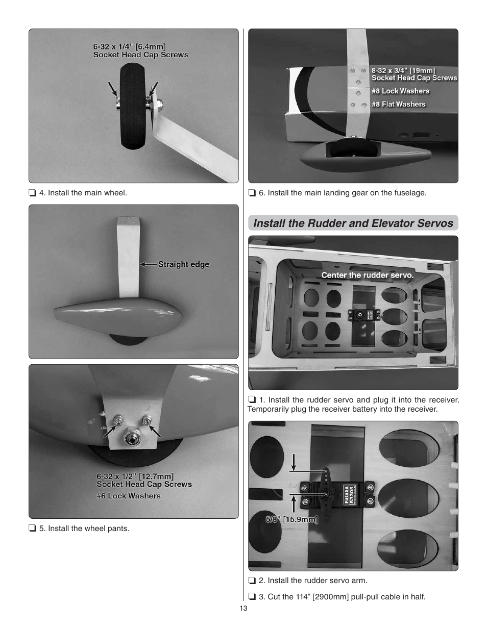 Install the rudder and elevator servos | Great Planes Escapade MX 30cc ARF - GPMA1210 User Manual | Page 13 / 32