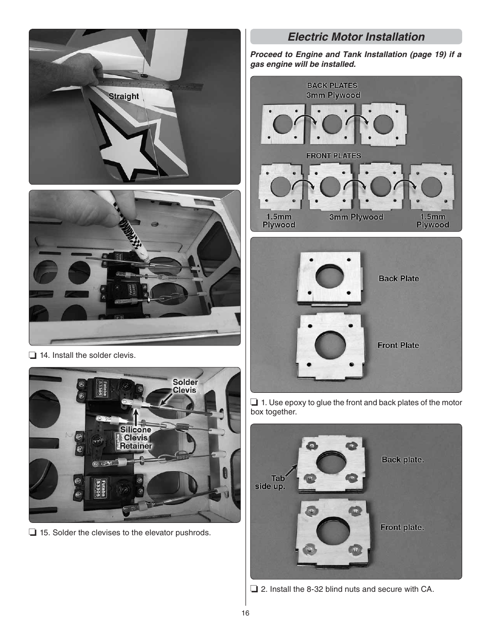 Electric motor installation | Great Planes Escapade MX 30cc ARF - GPMA1210 User Manual | Page 16 / 32