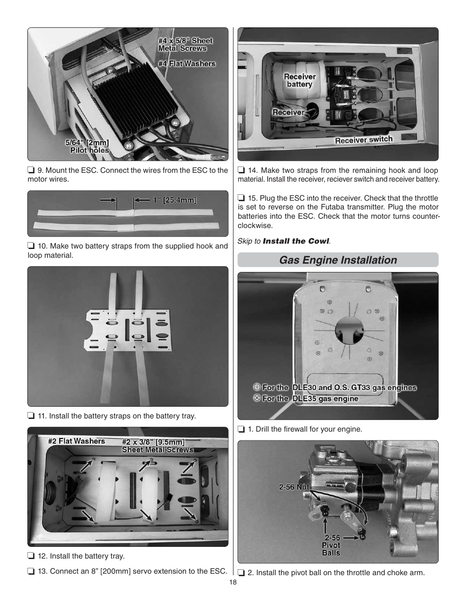 Gas engine installation | Great Planes Escapade MX 30cc ARF - GPMA1210 User Manual | Page 18 / 32