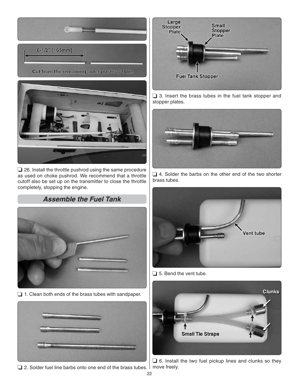Assemble the fuel tank | Great Planes Escapade MX 30cc ARF - GPMA1210 User Manual | Page 22 / 32
