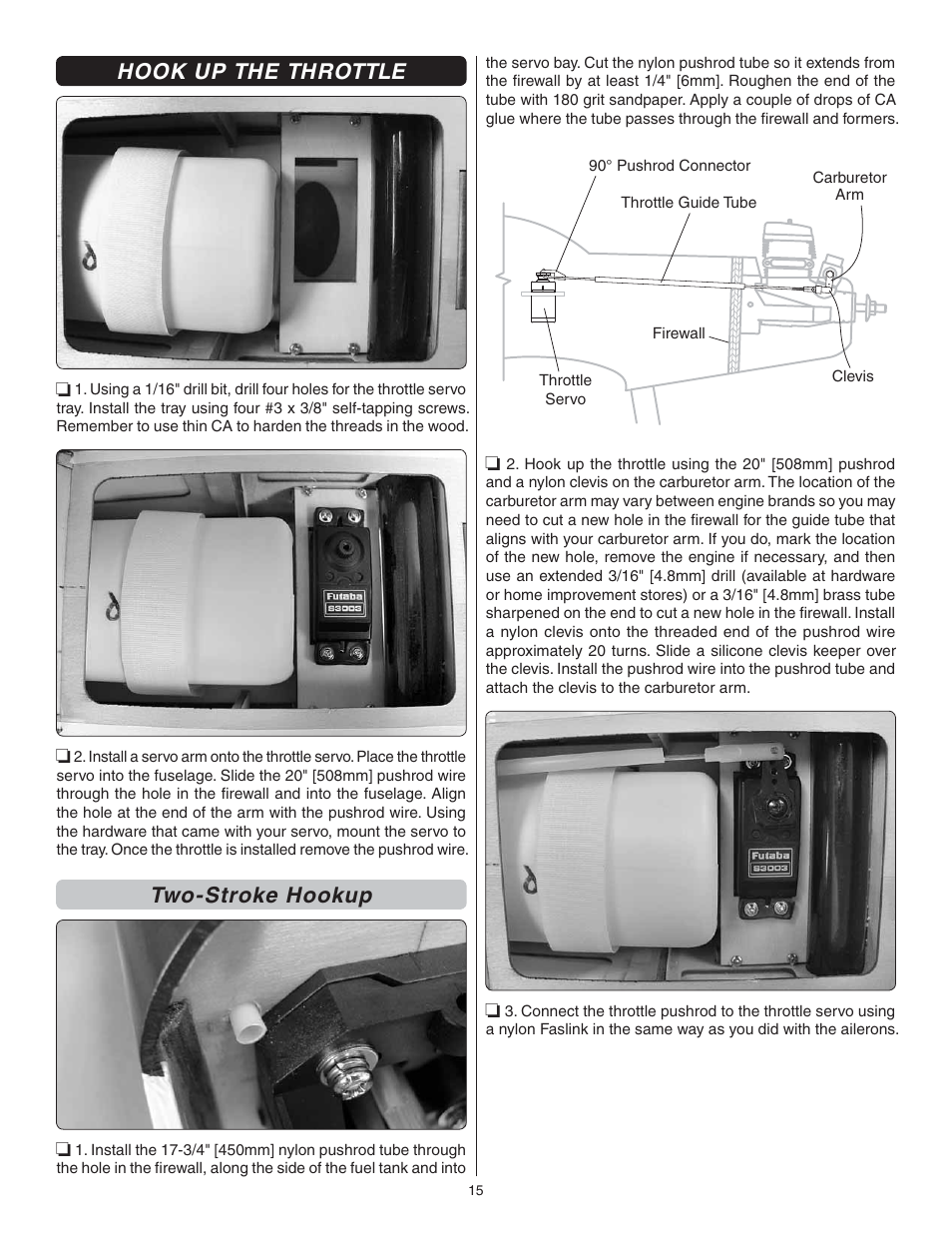 Hook up the throttle, Two-stroke hookup | Great Planes Escapade MX GP/EP ARF - GPMA1202 User Manual | Page 15 / 24