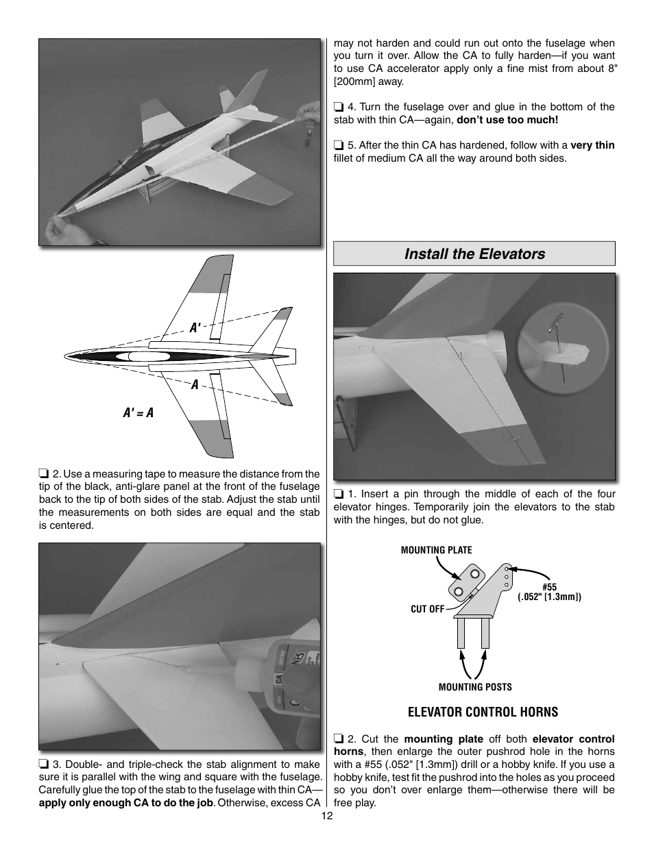 Install the elevators | Great Planes Evader EDF Sport Jet EP ARF - GPMA1800 User Manual | Page 12 / 24
