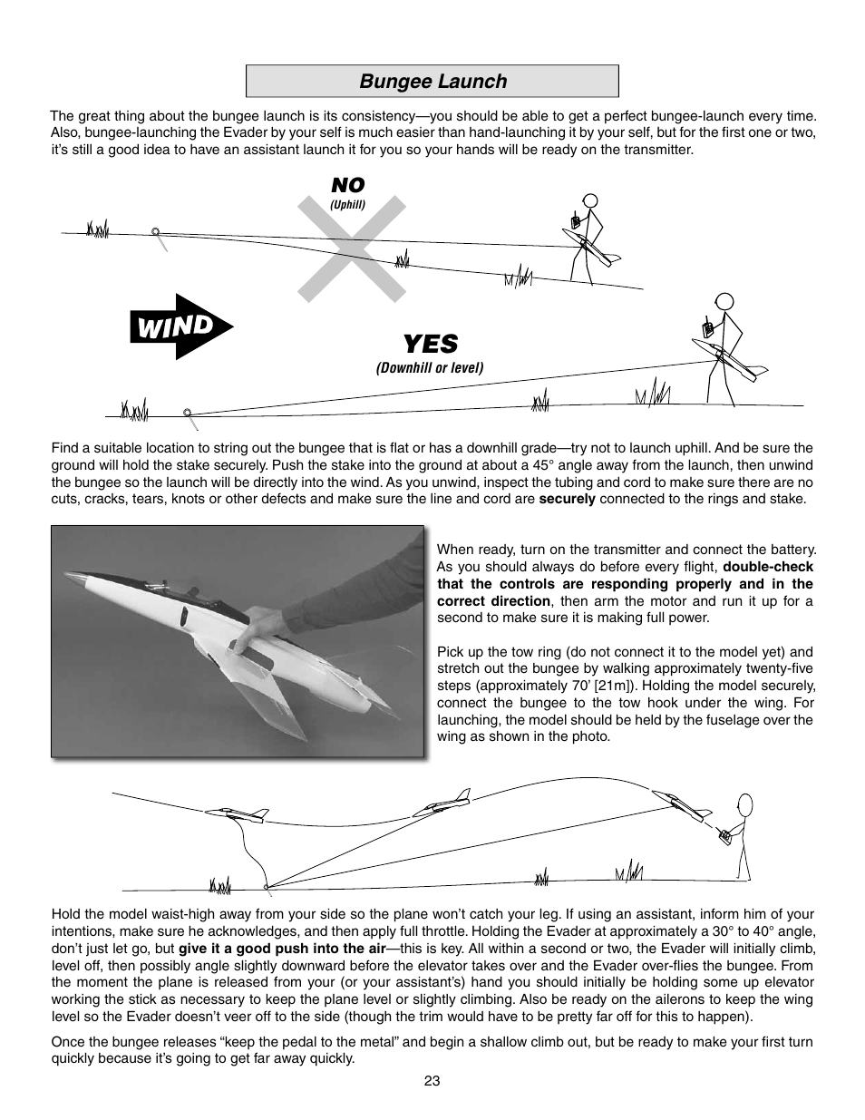 Bungee launch | Great Planes Evader EDF Sport Jet EP ARF - GPMA1800 User Manual | Page 23 / 24
