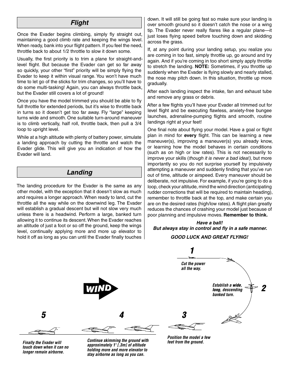 Flight, Landing | Great Planes Evader EDF Sport Jet EP ARF - GPMA1800 User Manual | Page 24 / 24