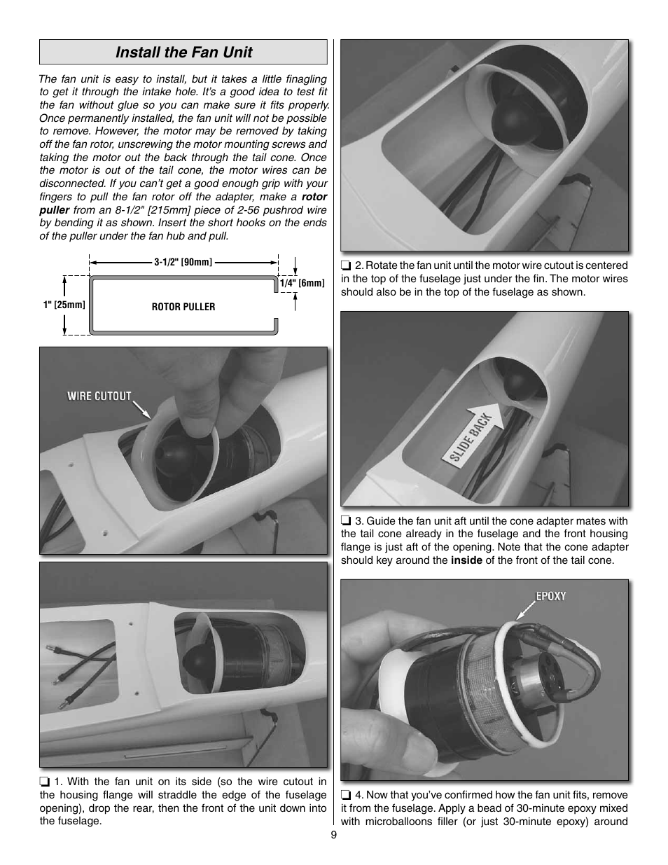Install the fan unit | Great Planes Evader EDF Sport Jet EP ARF - GPMA1800 User Manual | Page 9 / 24