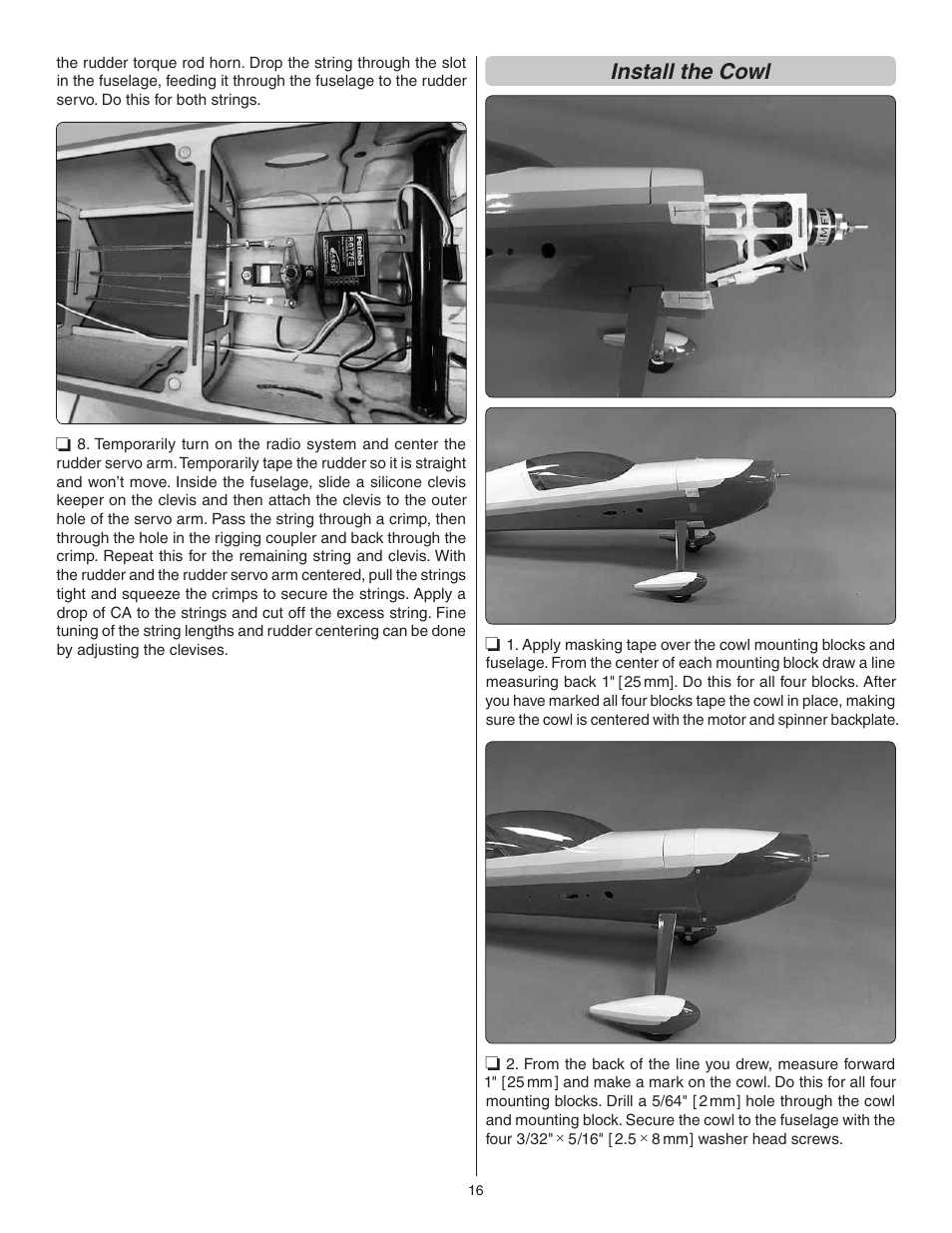 Install the cowl | Great Planes Extra 300SP EP ARF - GPMA1188 User Manual | Page 16 / 24