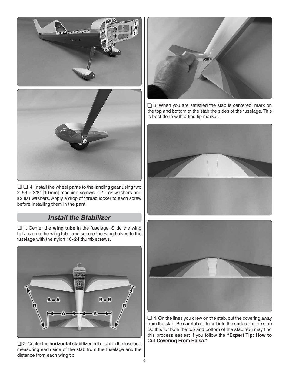 Install the stabilizer | Great Planes Extra 300SP EP ARF - GPMA1188 User Manual | Page 9 / 24