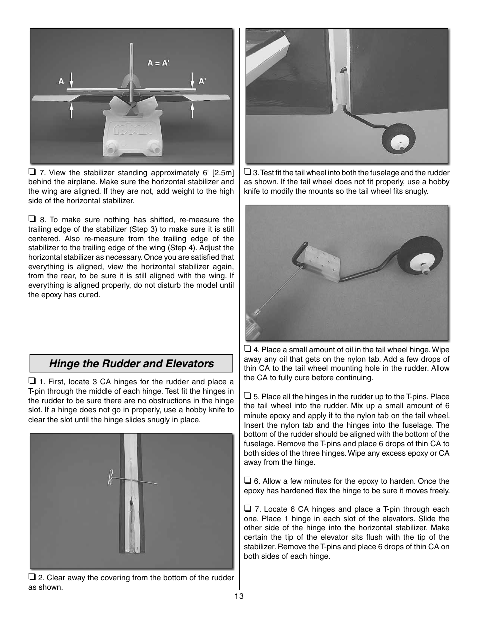 Hinge the rudder and elevators | Great Planes Extra 300SP Performance Series ARF - GPMA1022 User Manual | Page 13 / 28